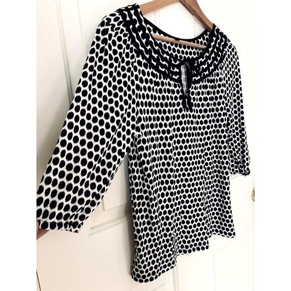Ann Taylor Black White Polkadot Tie Top Office Work Blouse Small - Picture 3 of 7
